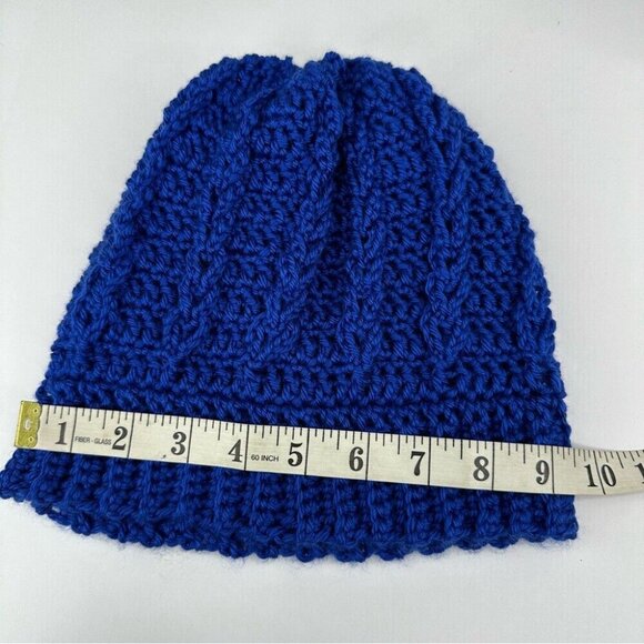 Handmade Unisex New Royal Blue Streetwear Winter Knit Beanie - Adult S/M - Picture 9 of 9